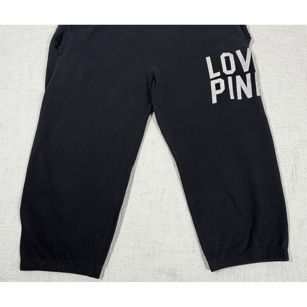 Victorias Secret Y2K Love Pink Black Cropped Capri Sweat Pants Comfy Size Small - Picture 2 of 9
